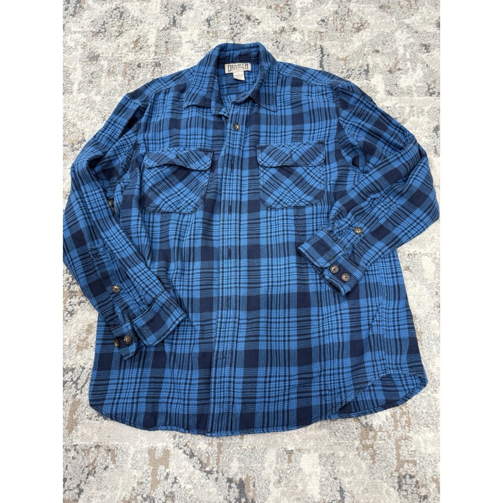 Duluth Trading Shirt Mens Large Blue Plaid Burleyweight Flannel Relaxed‎ Fit
